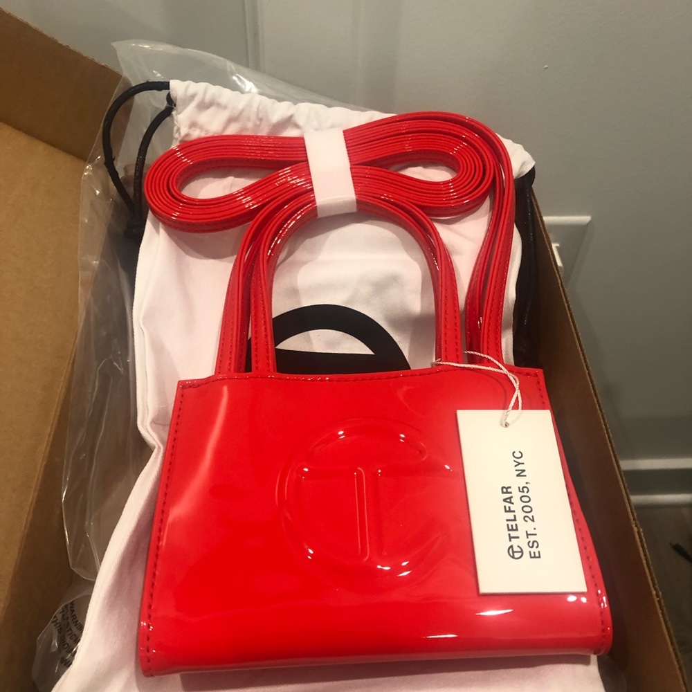 Small Red Patent Telfar Shopping Bag